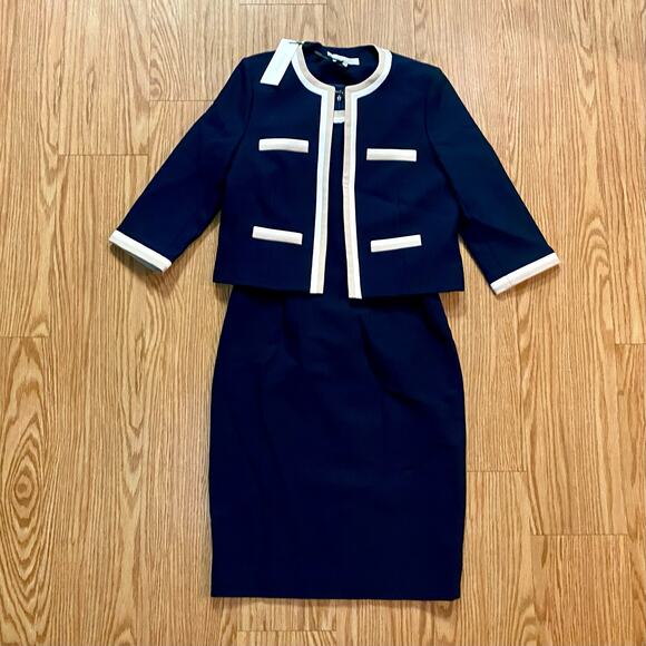 Hobbs London Ebony Navy Blue Camel Ivory Dress Blazer Set Womens - Picture 15 of 16